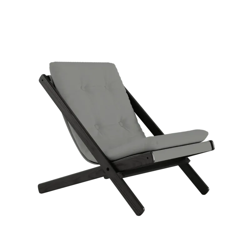 Chaise pliante en hêtre noir et matelas en coton gris 65x88x75cm Boogie raw - Karup Design - The Cool Republic