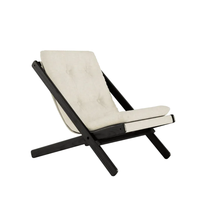 Chaise pliante en hêtre noir et matelas en coton lin 65x88x75cm Boogie raw - Karup Design - The Cool Republic