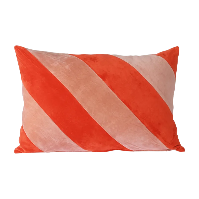 Coussin en velours rayé rose et rouge 40 x 60 cm - Hkliving - The Cool Republic