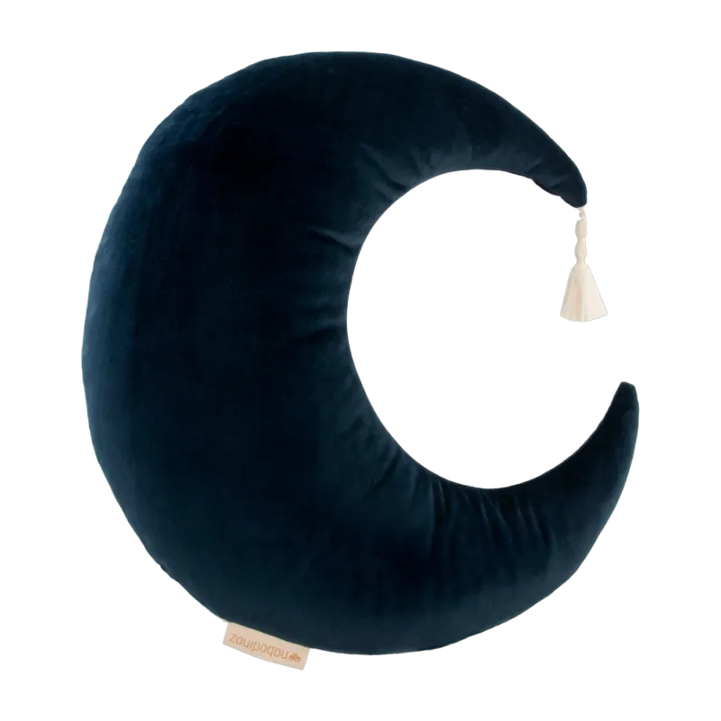 Coussin lune en éco-velours bleu nuit 36 x 32 cm Pierrot - Nobodinoz - The Cool Republic