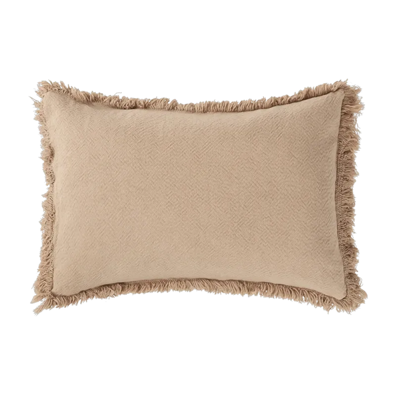 Coussin rectangulaire à franges en coton lavé sésame 45x30cm Landscape - Nobodinoz - The Cool Republic
