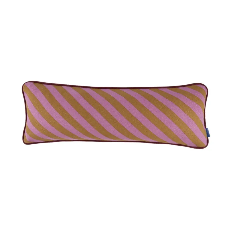 Coussin rectangulaire en coton bio à rayures rose et jaune curry 70 x 25 x 13 cm Ray - Nobodinoz - The Cool Republic