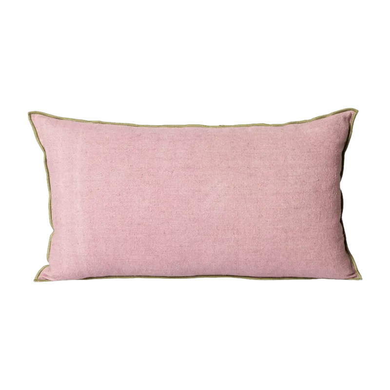 Coussin rose liseré vert 60 x 35 cm Bouquet - HKliving - The Cool Republic