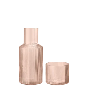 Ensemble carafe et verre en verre soufflé recyclé rose Ripple - Ferm Living - The Cool Republic