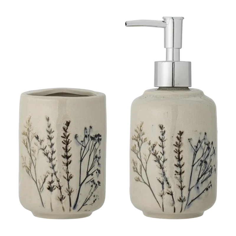 Ensemble distributeur de savon Bea Nature Grès - Bloomingville - The Cool Republic