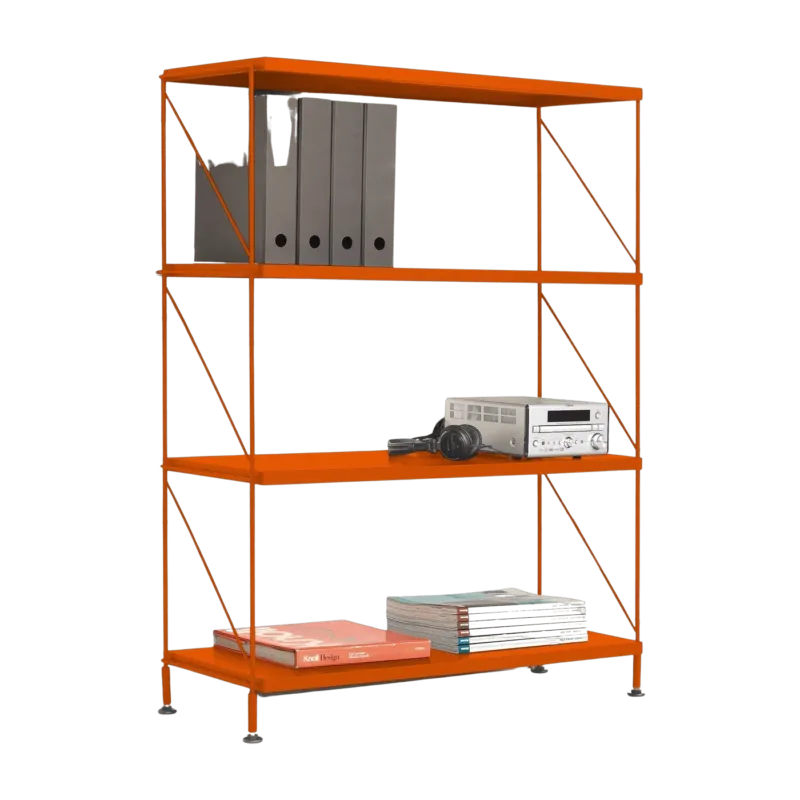Etagère 4 niveaux sur pieds en acier laqué orange Tria - Mobles 114 - The Cool Republic