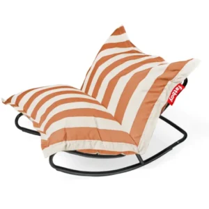 Fauteuil à bascule extérieur en métal noir avec coussin rayé orange crème Rock 'n Roll Combi - Fatboy