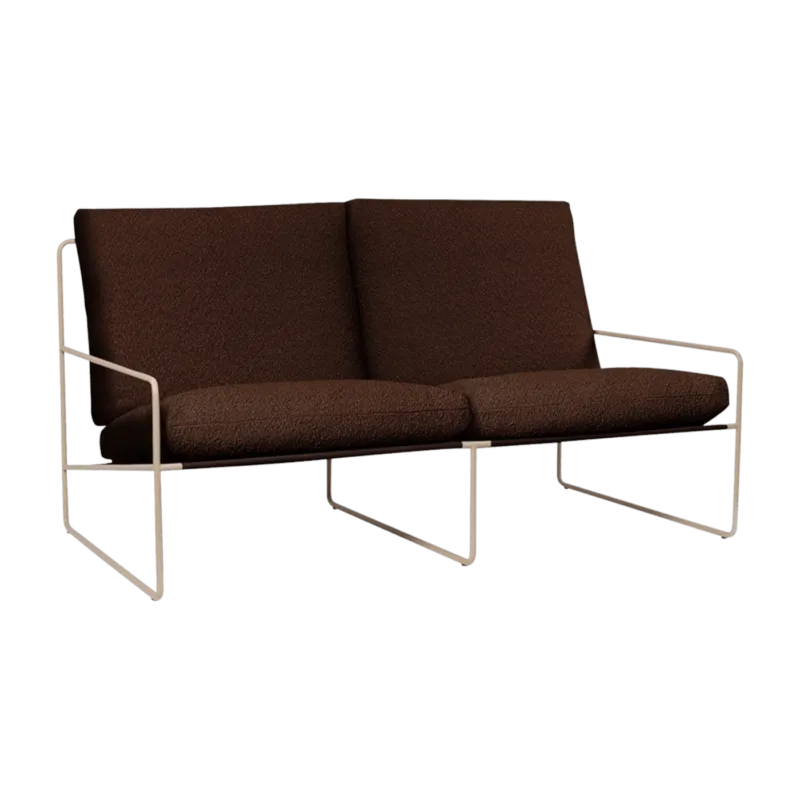 Fauteuil 2 places en acier galvanisé beige et tissu bouclé marron 78x156x85cm Desert 2- Ferm living - The Cool Republic