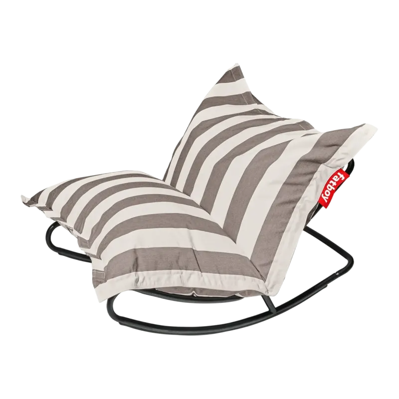 Fauteuil à bascule extérieur en métal noir avec coussin rayé marron cacao crème Rock 'n Roll Combi - Fatboy - The Cool Republic