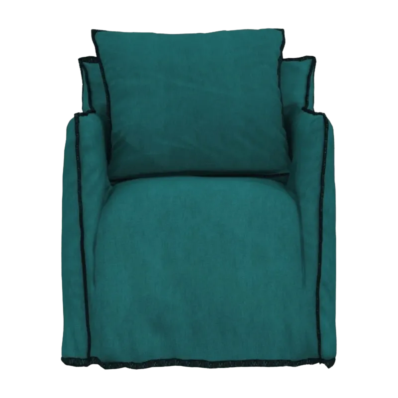 Fauteuil bleu caraïbes surpiqûres noires Ghost 05 - Gervasoni - The Cool Republic