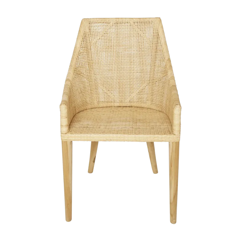Fauteuil de table en rotin naturel piétement teck Saïgon - KOK - The Cool Republic