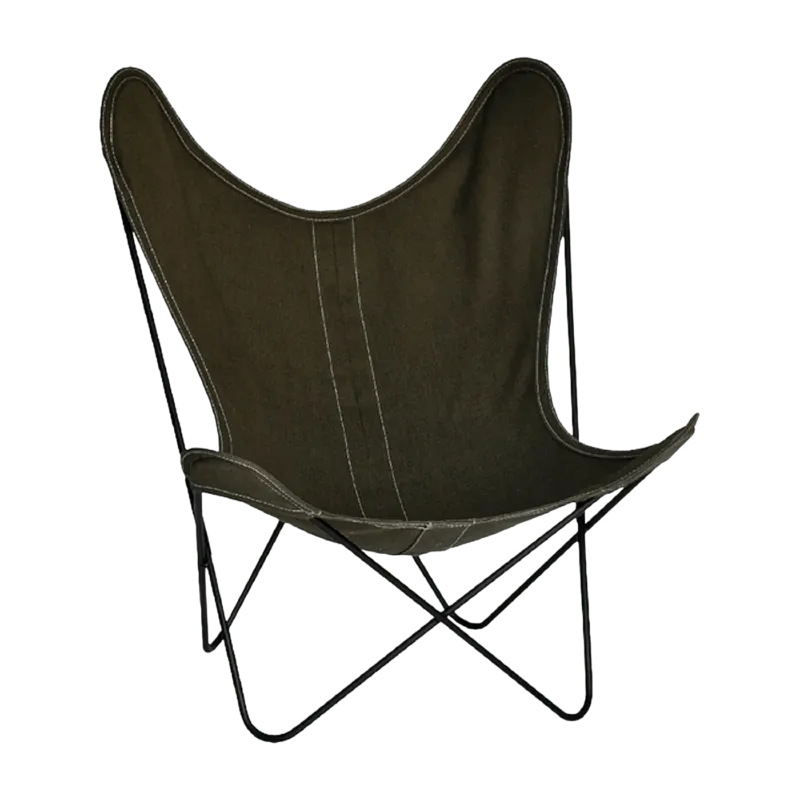Fauteuil en lin vert avec structure en acier noir lin Indoor AA - Airborne - The Cool Republic
