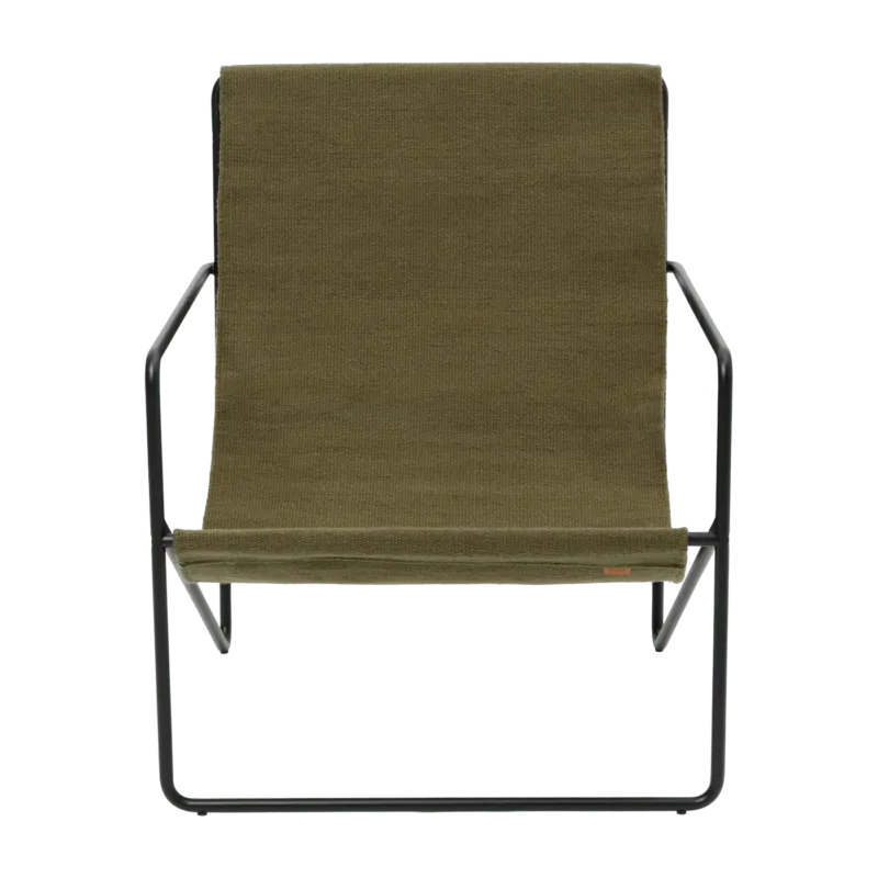 Fauteuil en métal noir et tissu recyclé vert olive 63 x 77 cm Desert - Ferm Living - The Cool Republic