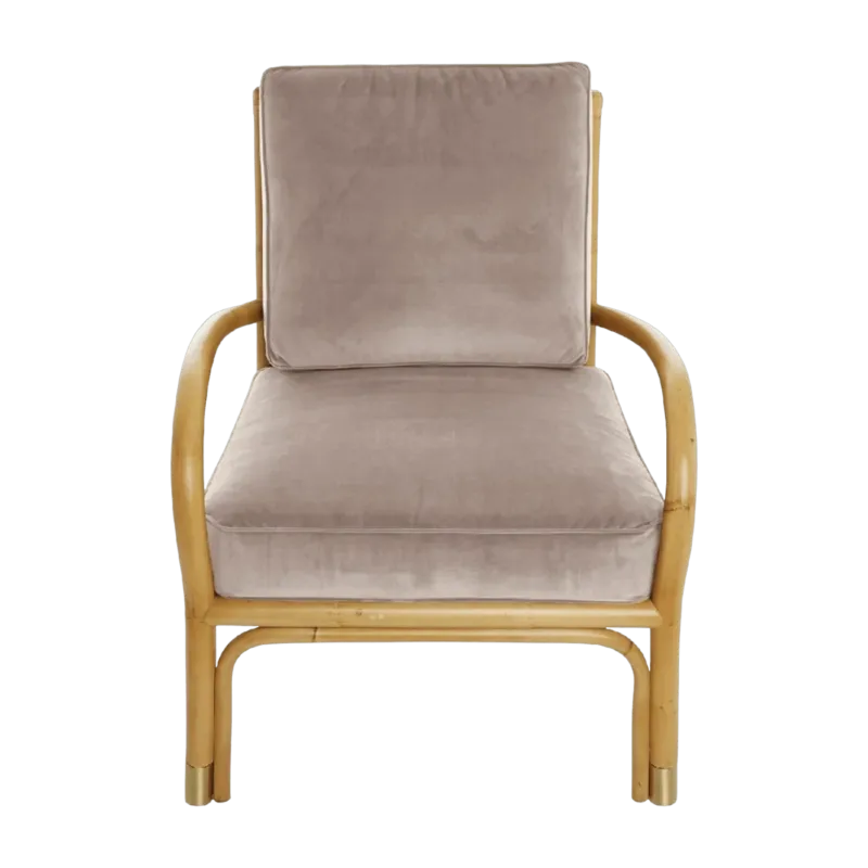 Fauteuil en rotin coussins velours beige rosé Riviera - KOK - The Cool Republic
