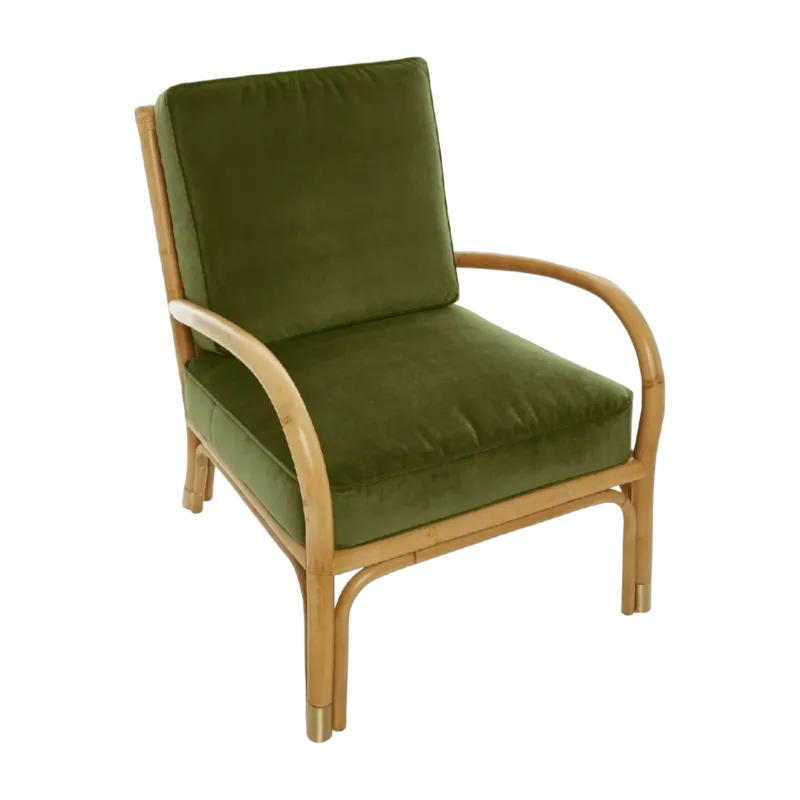 Fauteuil en rotin coussins velours vert Riviera - KOK - The Cool Republic