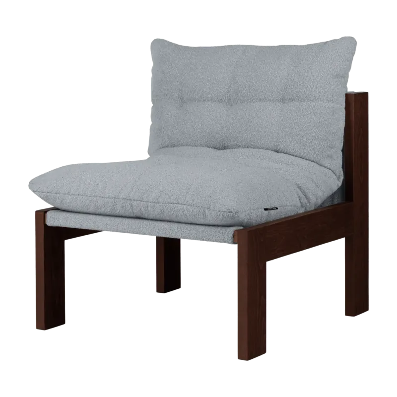 Fauteuil en tissu bouclé bleu ciel et bois de hêtre marron cacao Huno - noo.ma - The Cool Republic