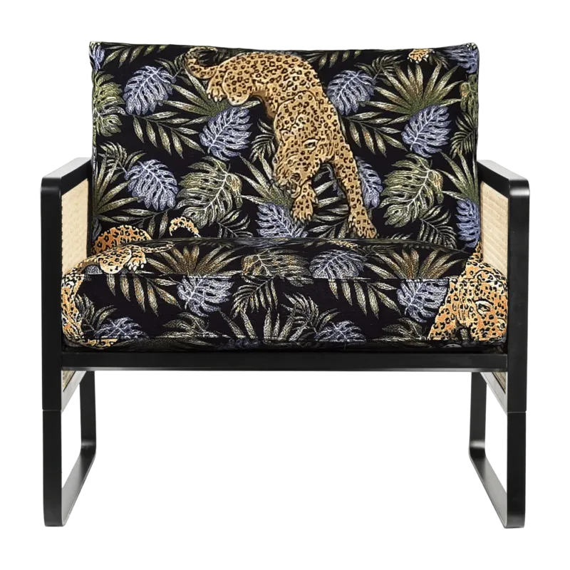 Fauteuil en tissu noir Jungle Leopard Cannage - RED Edition - The Cool Republic