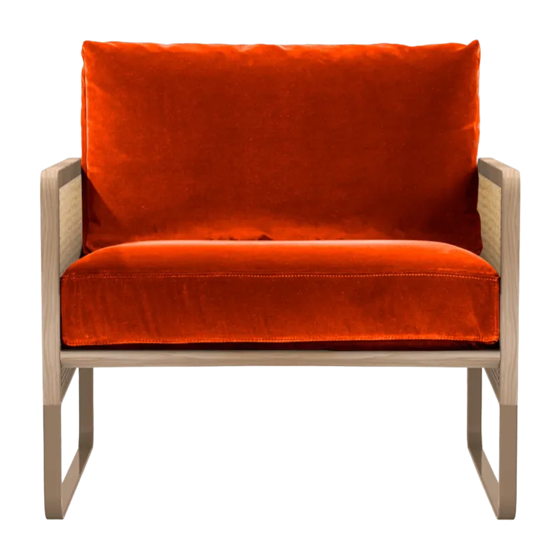 Fauteuil en velours orange et en chêne Cannage - RED Edition - The Cool Republic