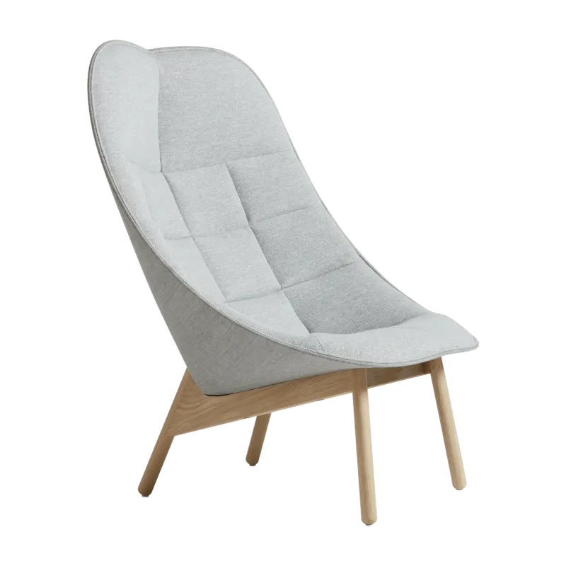Fauteuil gris clair matelassé et chêne massif naturel Uchiwa - HAY - The Cool Republic