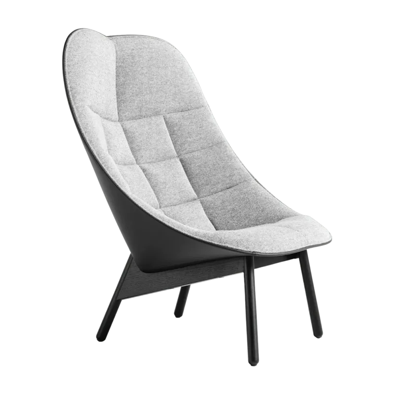 Fauteuil gris clair matelassé et chêne massif teinté noir Uchiwa - HAY - The Cool Republic