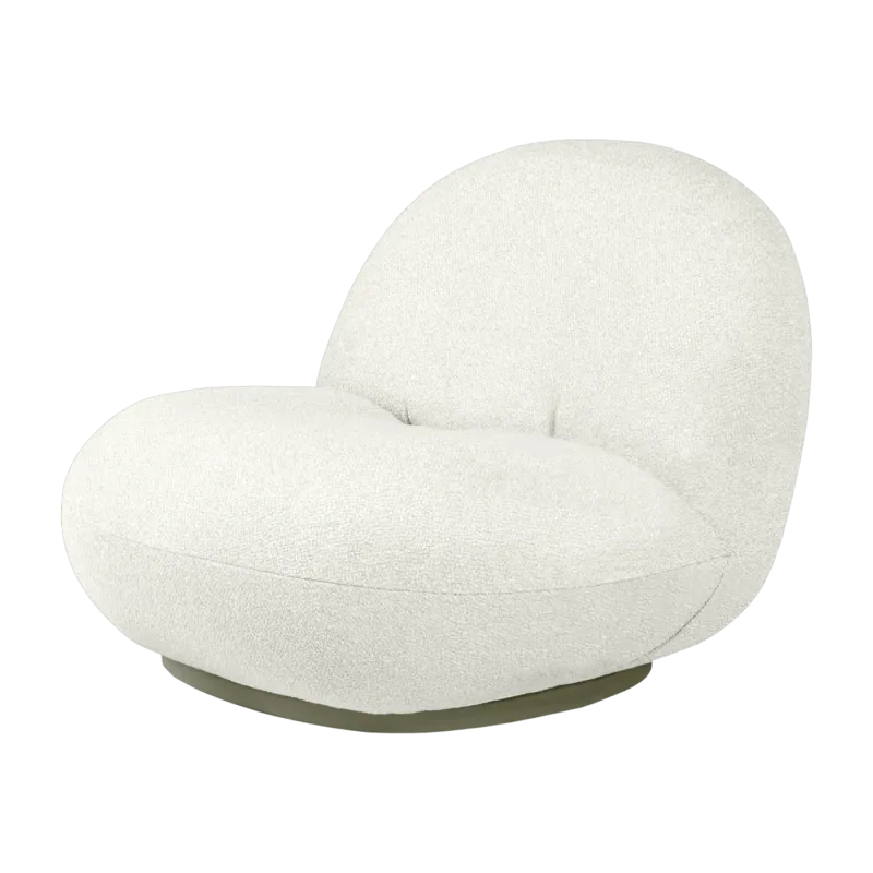 Fauteuil lounge de jardin pivotant en tissu blanc libera et base métal gris mousse Pacha - Gubi - The Cool Republic