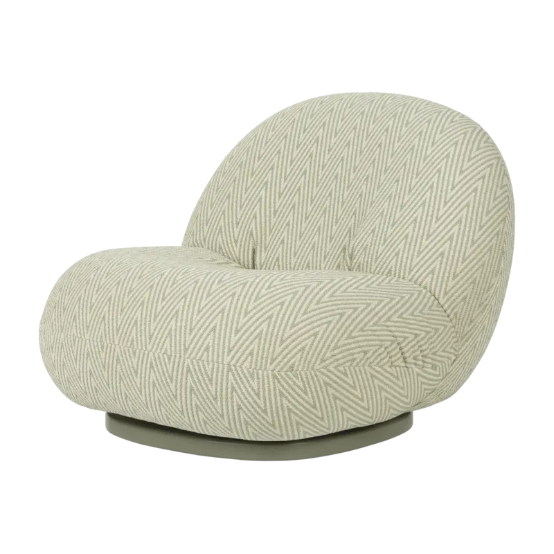 Fauteuil lounge de jardin pivotant en tissu chevron vert et base métal gris mousse Pacha - Gubi - The Cool Republic