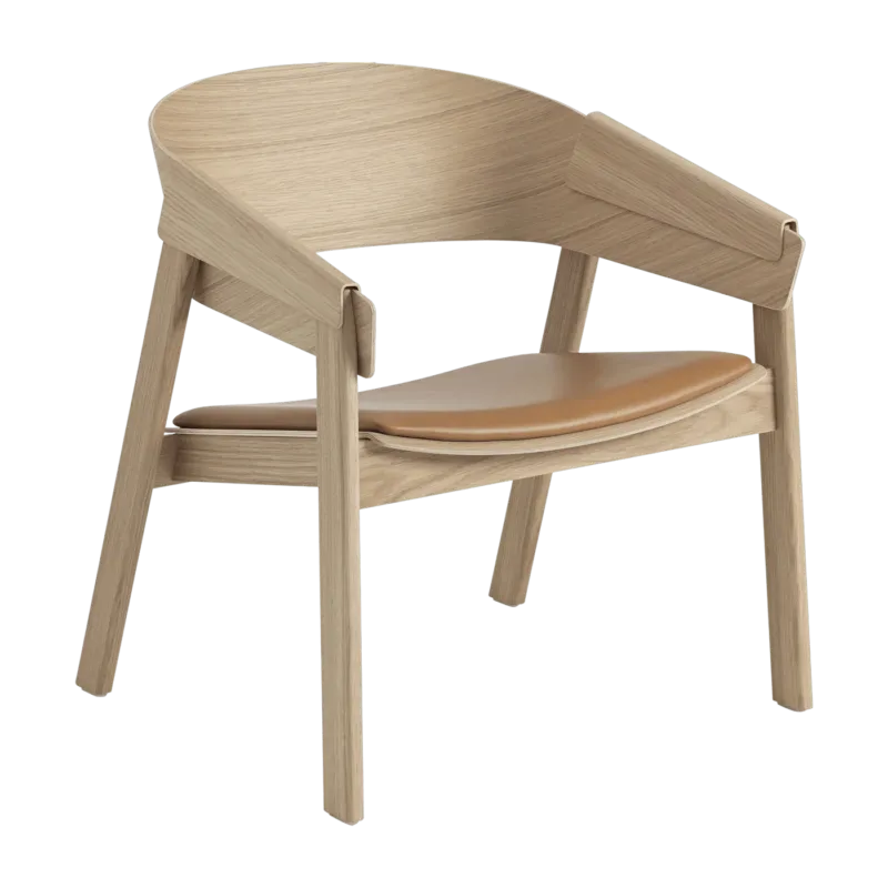 Fauteuil Lounge en chêne et assise cuir cognac Cover - Muuto - The Cool Republic
