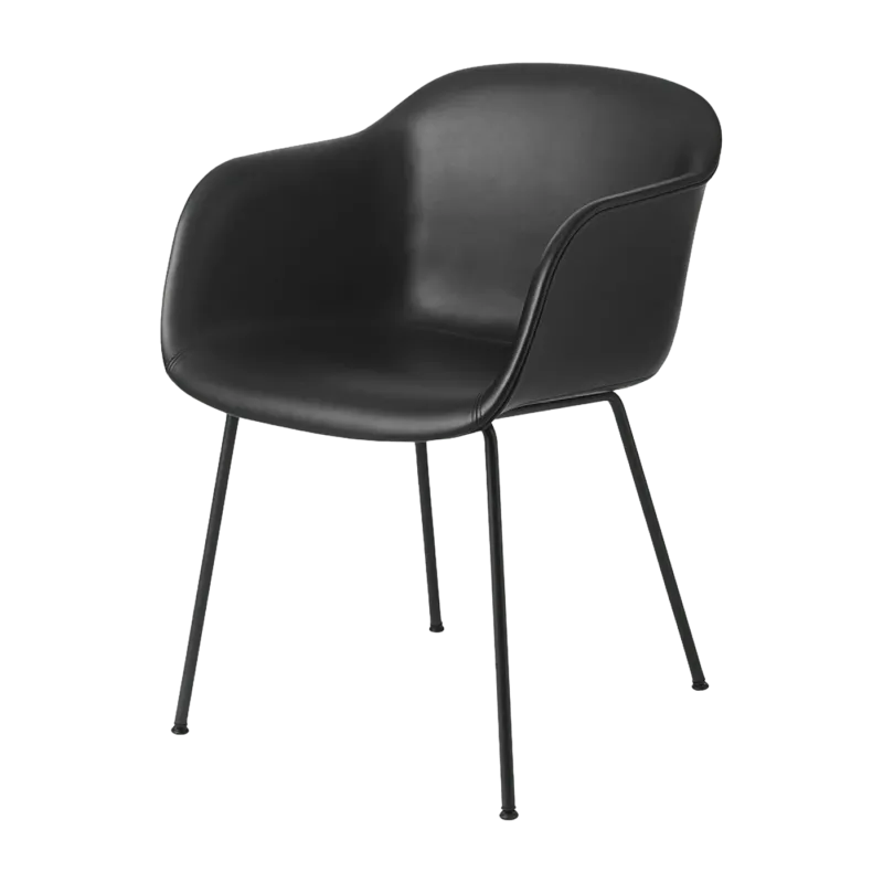 Fauteuil noir piétement tubes et assise cuir Fiber - Muuto - The Cool Republic