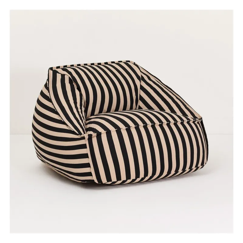 Fauteuil pouf en coton à rayures noir et beige 105 x 105 x 60 cm Ziggy - Nobodinoz - The Cool Republic