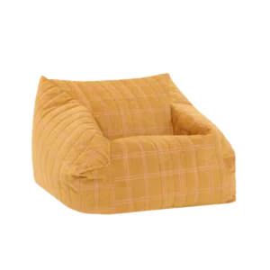 Fauteuil pouf pour enfant en velours recyclé à carreaux jaune ocre et rose 72 x 72 x 42 cm Chelsea - Nobodinoz - The Cool Republic