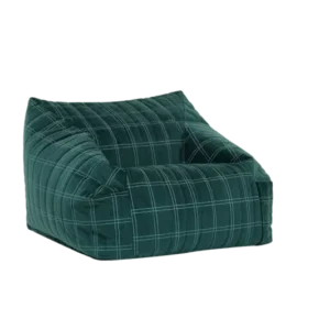 Fauteuil pouf pour enfant en velours recyclé à carreaux vert et vert menthe 72 x 72 x 42 cm Chelsea - Nobodinoz - The Cool Republic
