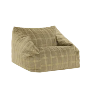Fauteuil pouf pour enfant en velours recyclé à carreaux vert kaki et jaune 72 x 72 x 42 cm Chelsea - Nobodinoz - The Cool Republic