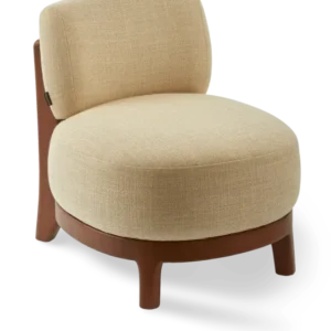 Fauteuil rond en tissu beige et bois de frêne Smooth Fizz - Pols Potten - The Cool Republic