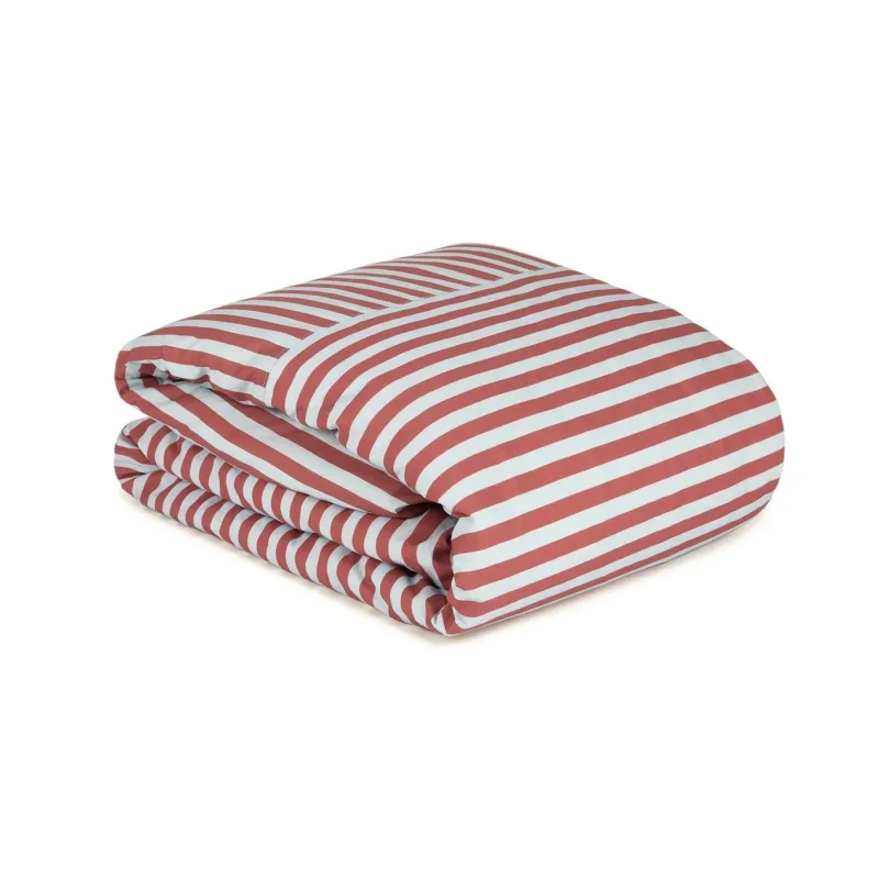 Housse de couette lit double en popeline de coton bio à rayures bleu et rouge 240 x 220 cm Leonard - Nobodinoz - The Cool Republic