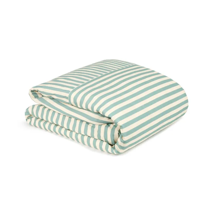 Housse de couette lit double en popeline de coton bio à rayures bleu turquoise 240 x 220 cm Leonard - Nobodinoz - The Cool Republic