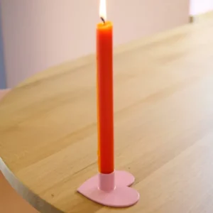 Kerzenständer | Kerzenhalter für Stabkerzen HERZ Rosa + Kerze