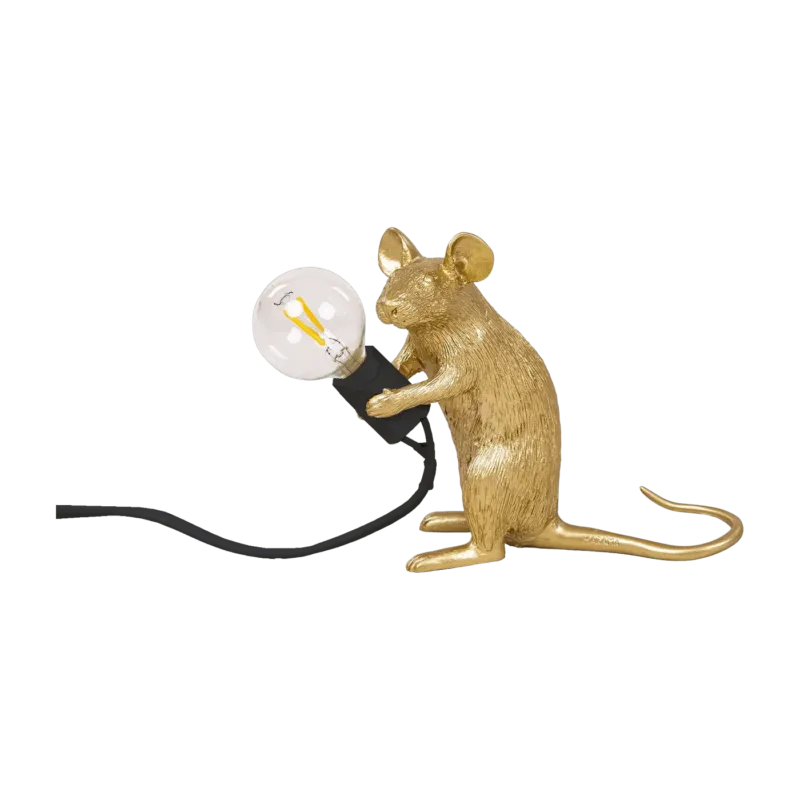 Lampe à poser en résine dorée et noir 5 x 15 cm Mouse assise USB - Seletti - The Cool Republic
