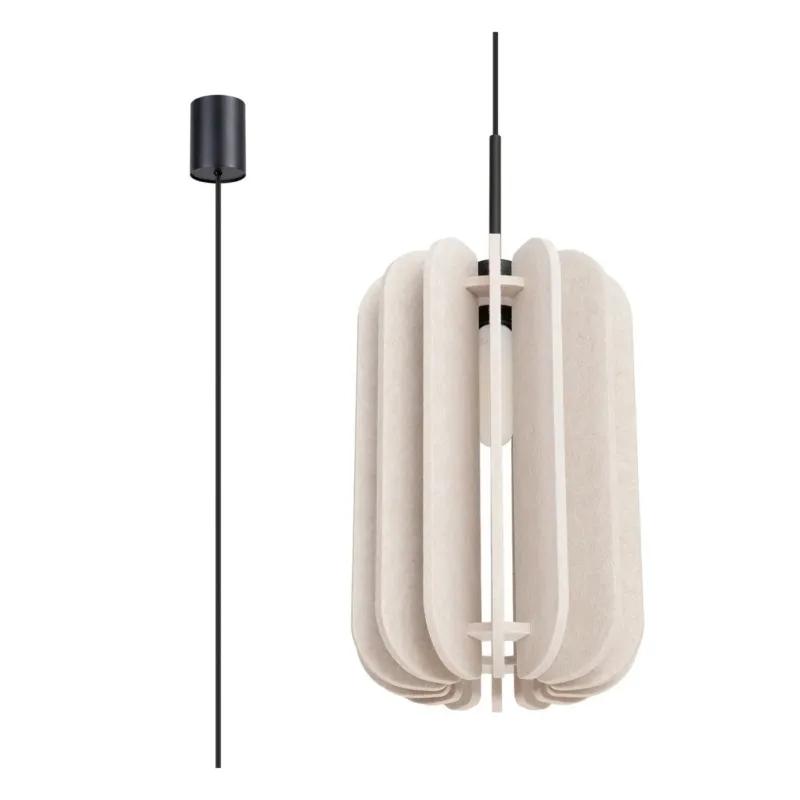 Lampe suspendue en feutre beige et acier noir 27x165cm Mula - Sollux - The Cool Republic