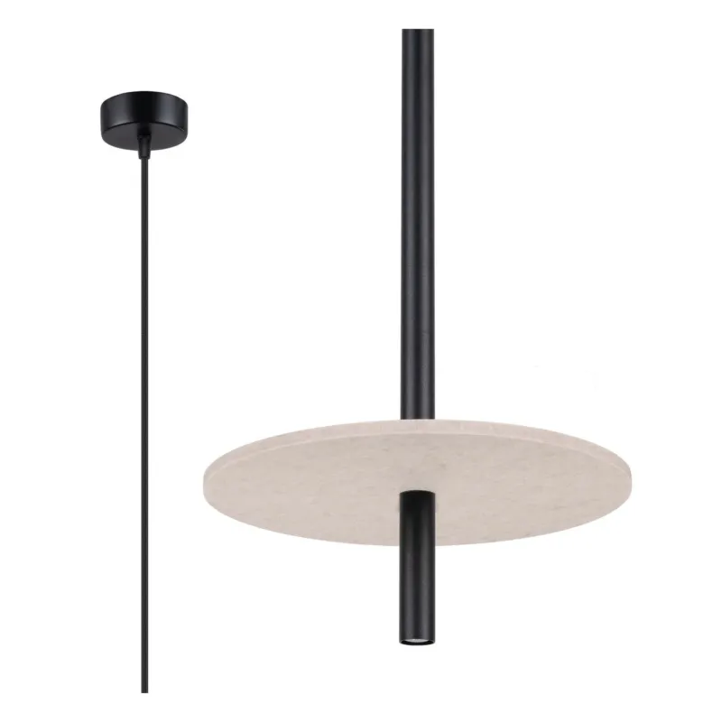 Lampe suspendue en feutre beige et acier noir30x126cm Feltro 1 - Sollux - The Cool Republic