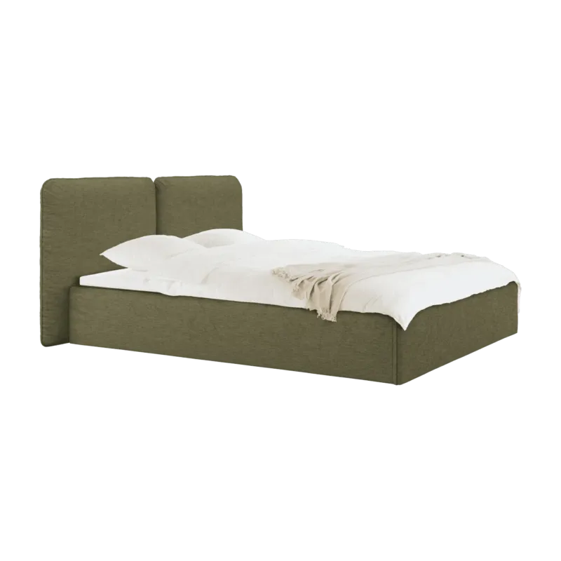 Lit coffre en tissu vert 160x200cm Melu - noo.ma - The Cool Republic