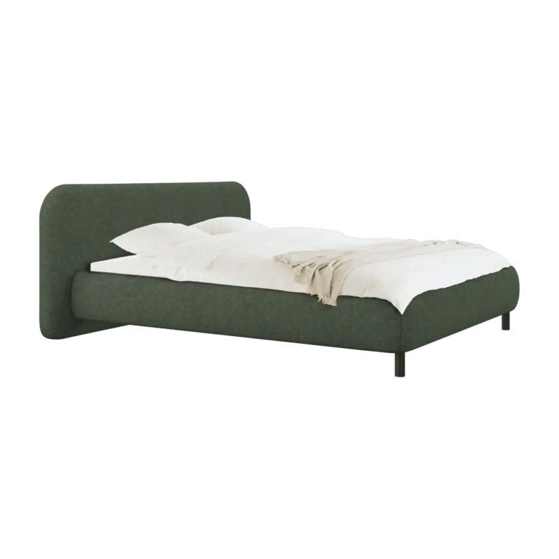 Lit coffre sur pieds en tissu bouclé vert thym 180x200cm Mumo - noo.ma - The Cool Republic