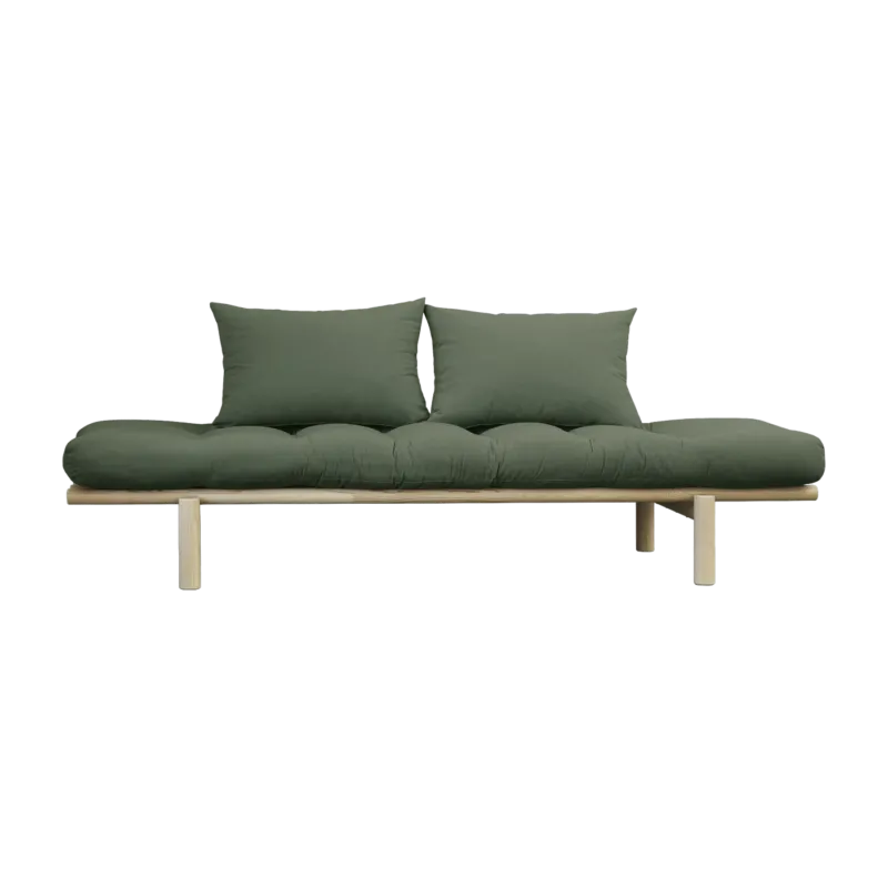 Lit de jour en bois naturel et matelas vert olive Pace - Karup Design - The Cool Republic