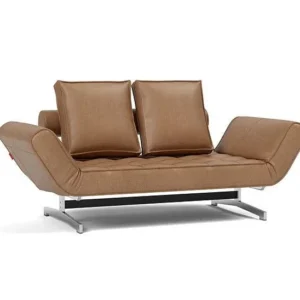 Lit de jour en cuir marron avec pieds chromés 178x68cm Ghia - Innovation Living - The Cool Republic