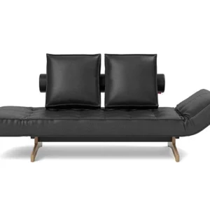 Lit de jour en cuir noir avec pieds en bois 178x68cm Ghia - Innovation Living - The Cool Republic