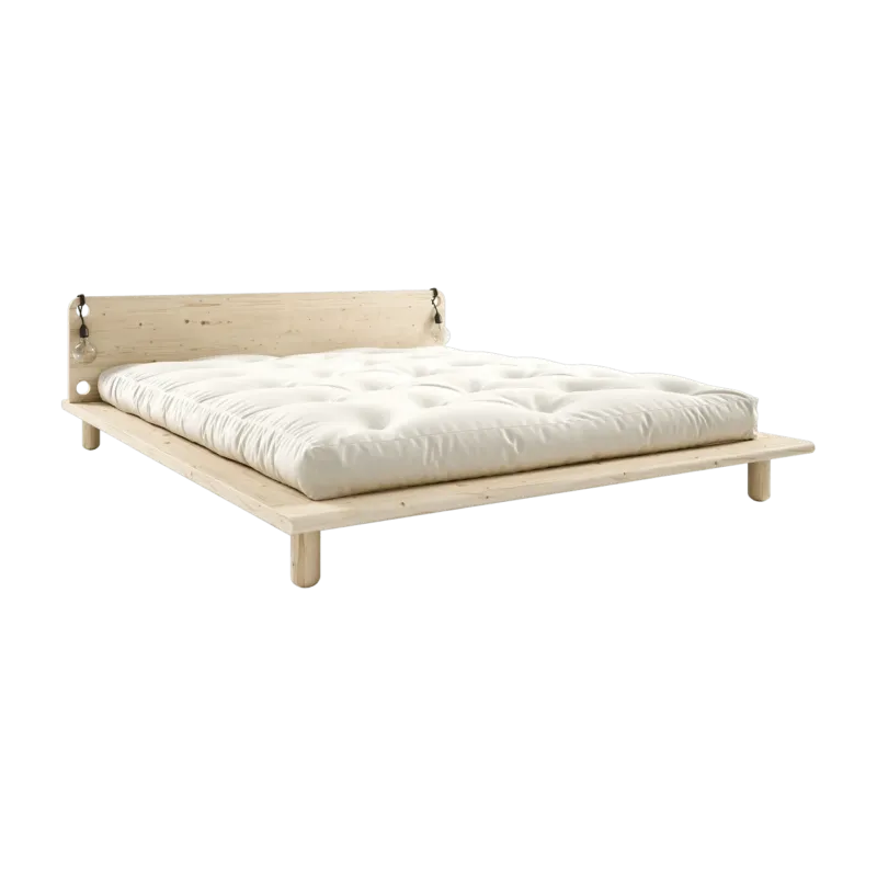 Lit en bois clair avec matelas écru et lampes de chevet 160x200cm Peek Comfort - Karup Design - The Cool Republic