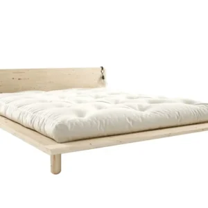 Lit en bois clair avec matelas écru et lampes de chevet 180x200cm Peek Double Latex - Karup Design - The Cool Republic