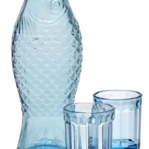 Carafe et 2 verres en verre transparent bleu Fish&fish - Serax