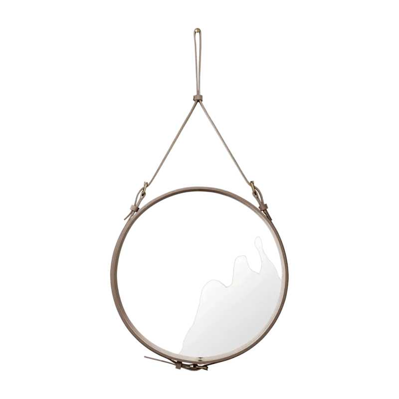 Miroir rond en cuir marron et laiton 58 cm Adnet - Gubi - The Cool Republic