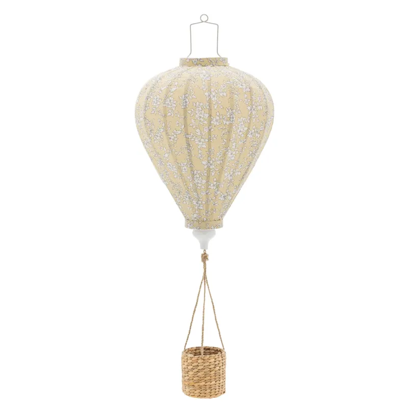 Montgolfière en tissu jaune et panier en acacia 35 x 85 cm Pomp - Bloomingville mini - The Cool Republic
