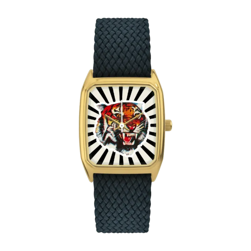 Montre en perlon bleu nuit et cadran doré Bengal Noir - Laps - The Cool Republic
